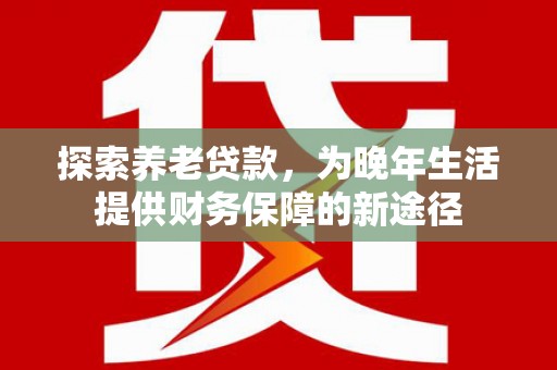濮阳探索养老贷款，为晚年生活提供财务保障的新途径