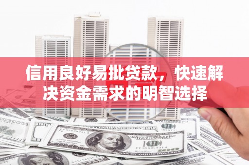 濮阳信用良好易批贷款，快速解决资金需求的明智选择